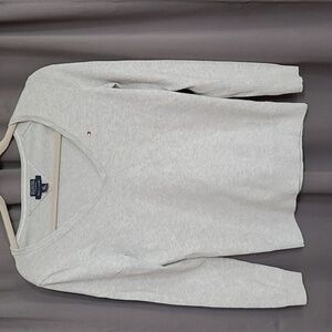 Tommy Hilfiger Womens Shirt Gray V-neck Pima Cotton Blend Lightweight Sweater S